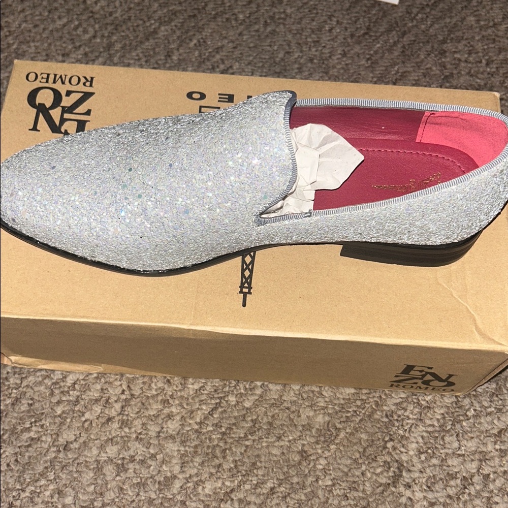 Enzo Romeo silver Sequin Loafer Slip On Shoes